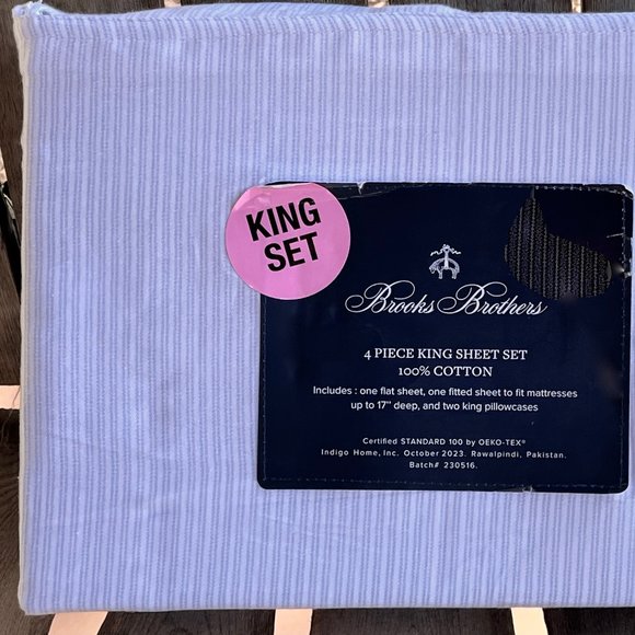 Brooks Brothers LIGHT GRAY STRIPES Cotton Sheet Set - KING (fits mattress 17") - Picture 2 of 5